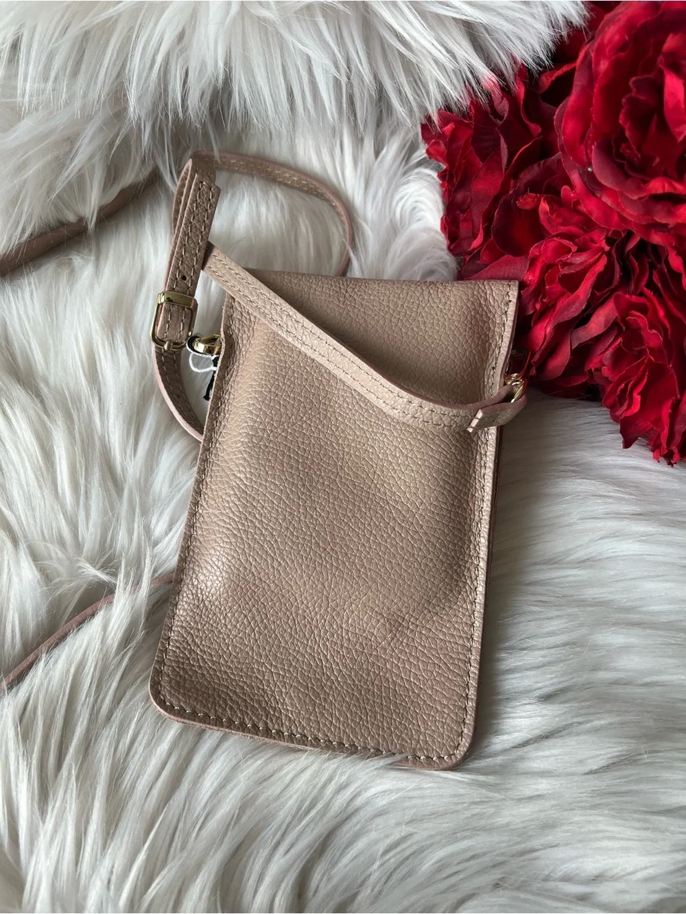 Isadora Italy Leather Crossbody Bag Purse Phone Pouch Mocha Beige
